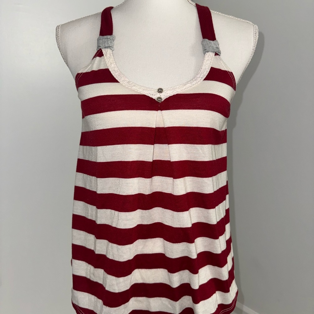 Jolt Small Red‎ White Striped Tank Top Y2K Button V Neck